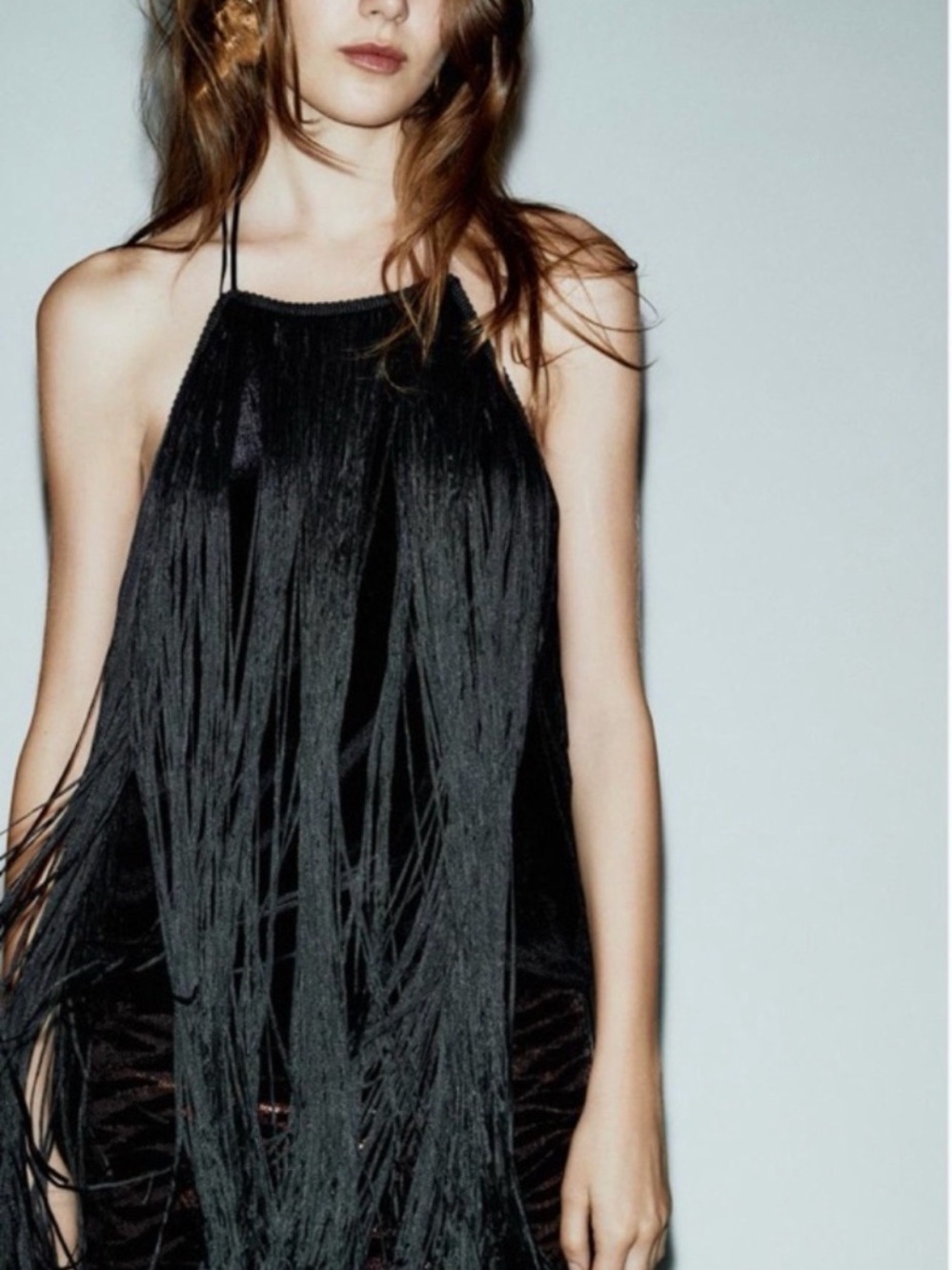 Zara Black Fringe Halter Top - Picture 4 of 7